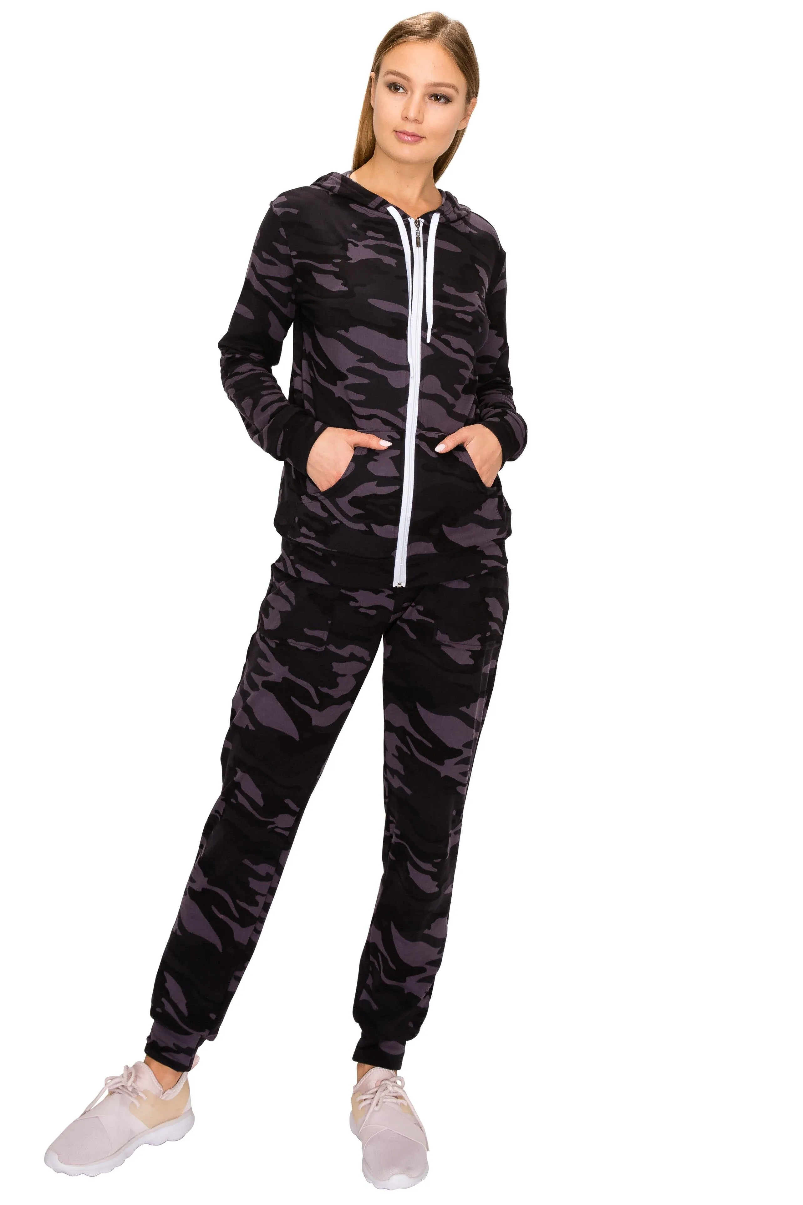 2 Piece Fleece Hoodie and Pants Set - Soft Zip-Up Sweatshirt and Sweatpants Tracksuit