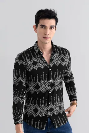 Aztec-Inspired Mens Black Casual Shirt - Stylish and Versatile Design