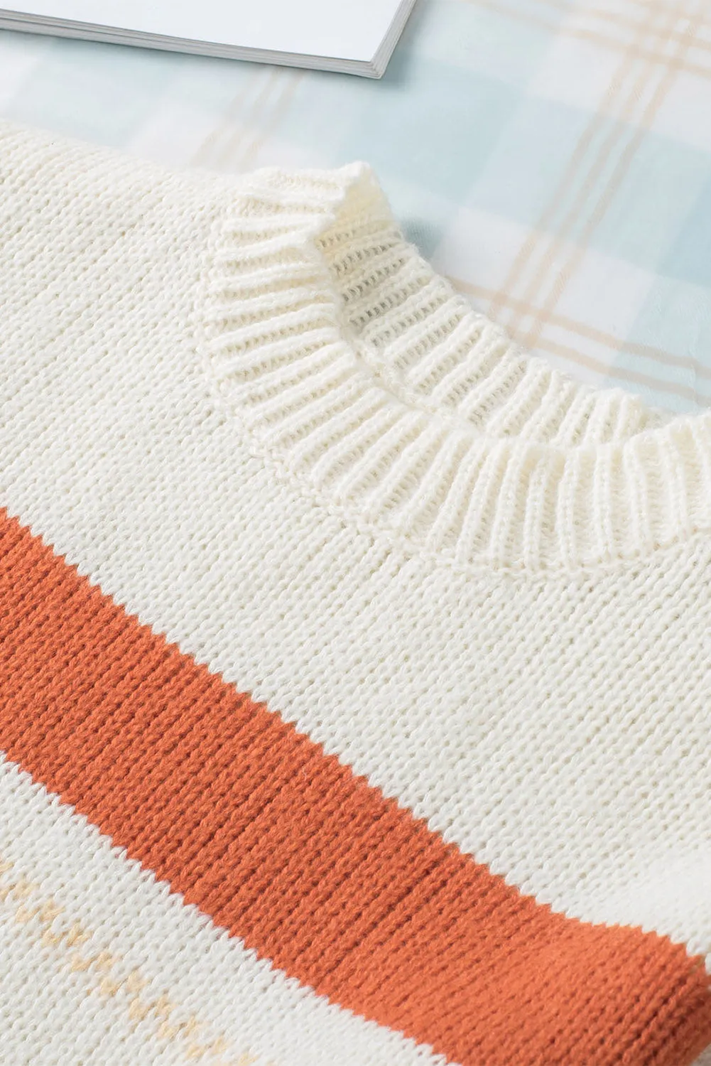 Drop-shoulder Crew Neck Striped Color Block Sweater