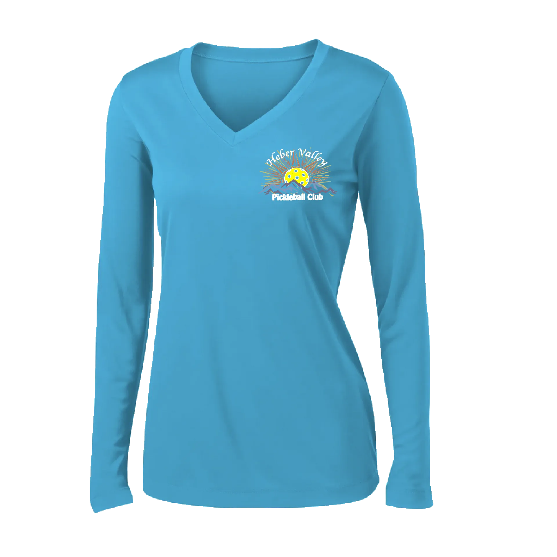 Heber Valley Pickleball Club (Small) | Women's Long Sleeve V-Neck Pickleball Shirts | 100% Polyester