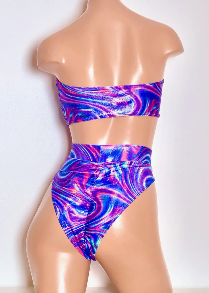 Hologram Swim Bandeau in Blue Swirl