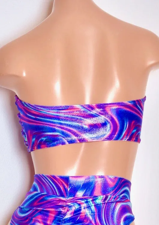 Hologram Swim Bandeau in Blue Swirl