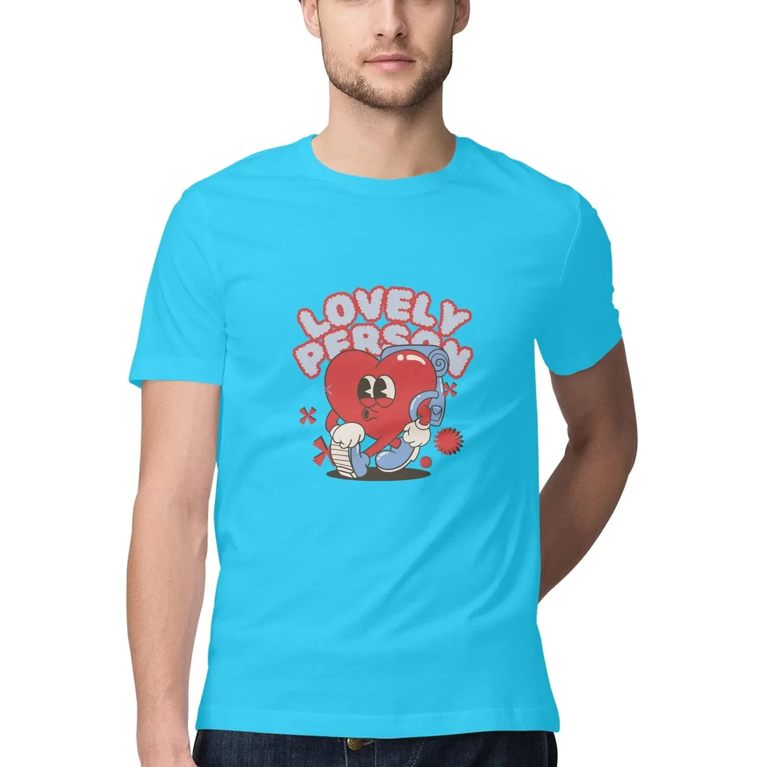 Lovely Person Typography Print Half Sleeves Cotton T-shirt for Men
