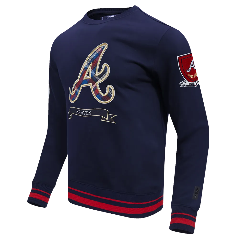 MLB ATLANTA BRAVES PRO PREP MEN'S RIB FLC CREWNECK (MIDNIGHT NAVY/RED/MIDNIGHT NAVY)