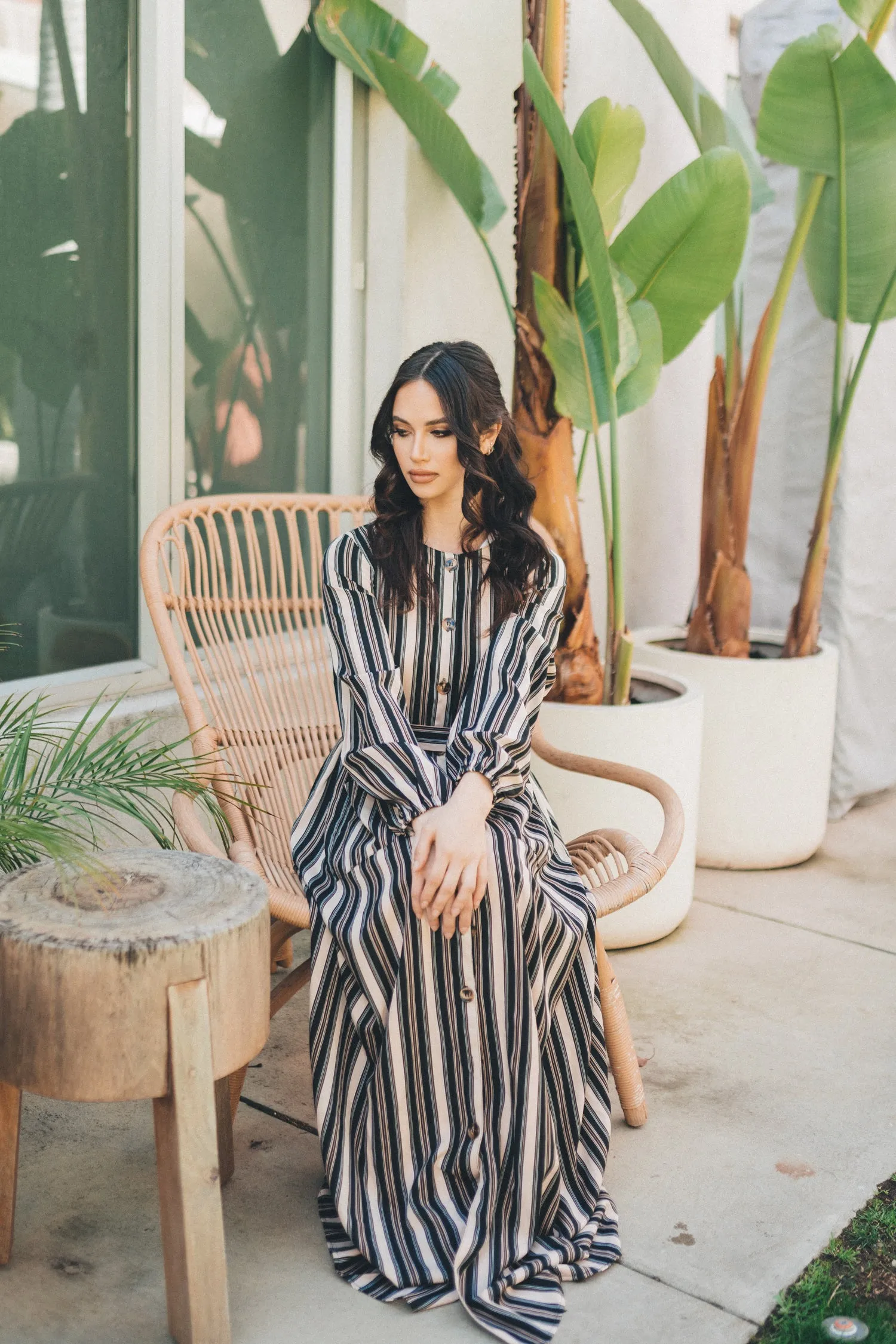 Sabrina Striped Pocket Dress- Black & Beige