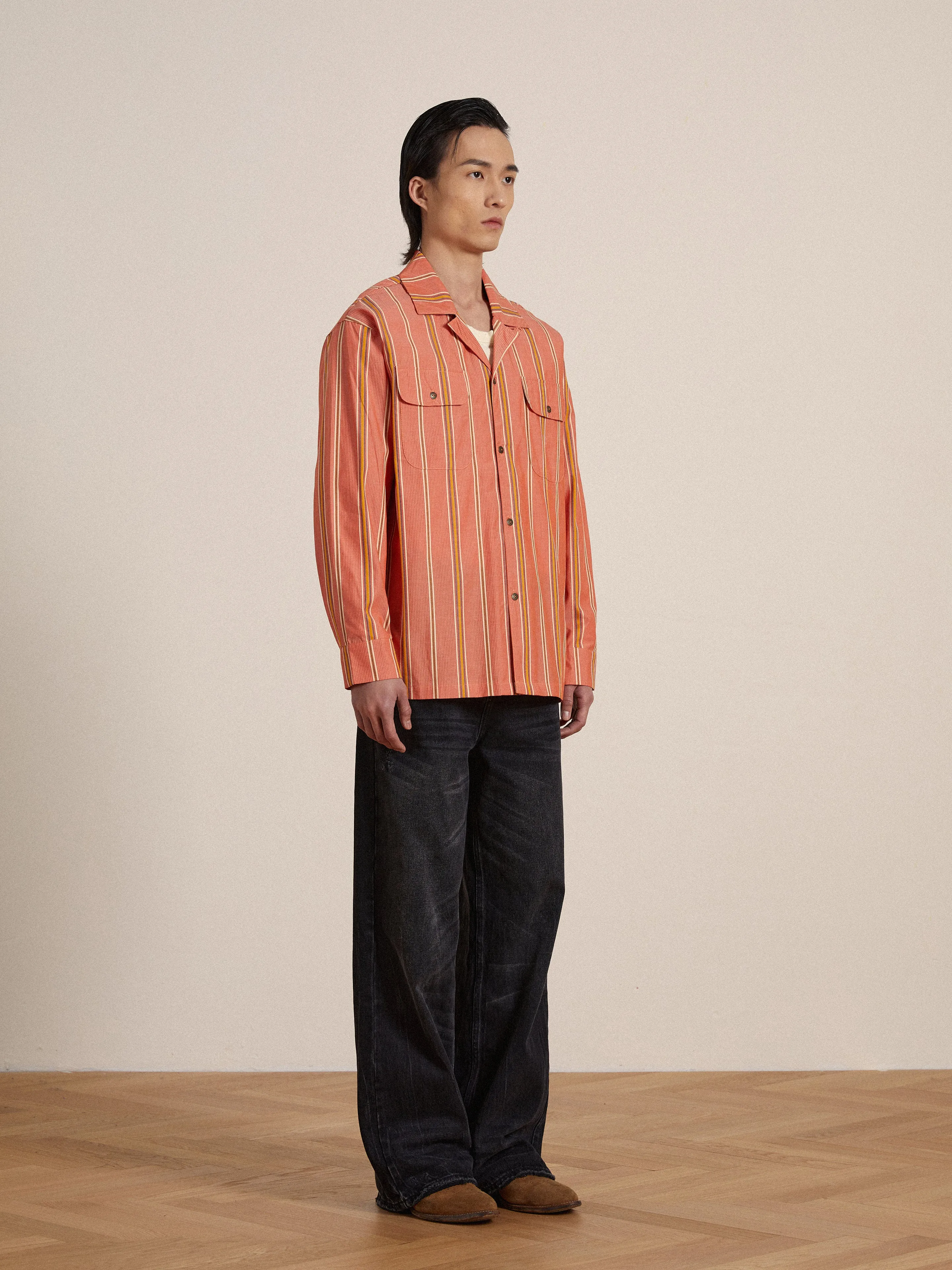 Stripe Citrus LS Camp Shirt